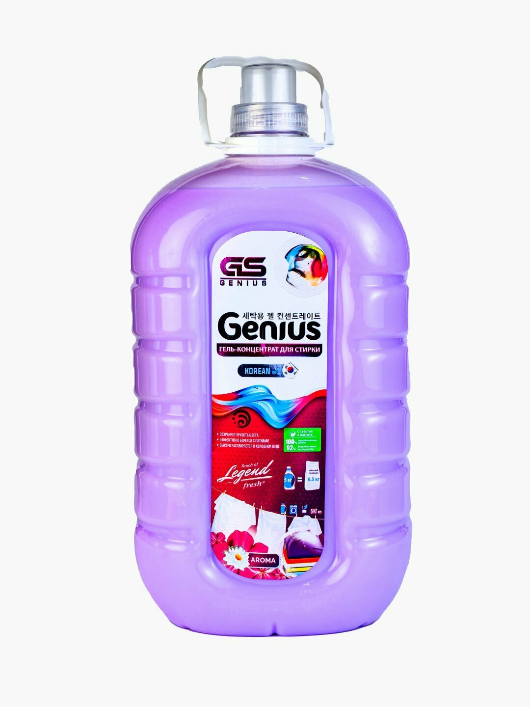 Гель для стирки Genius 5л, фиолетовый/цветного белья, для повседневной стирки, ромашка