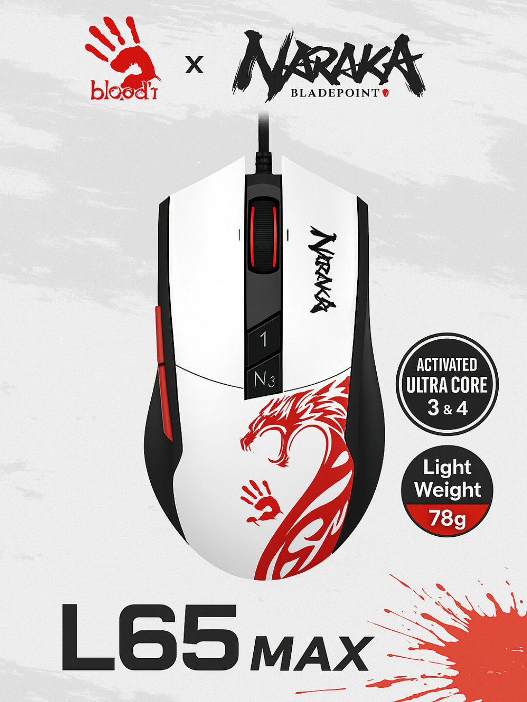 Игровая мышь A4Tech Bloody L65 Naraka, 8 кнопок, RGB подсветка, плетеный кабель