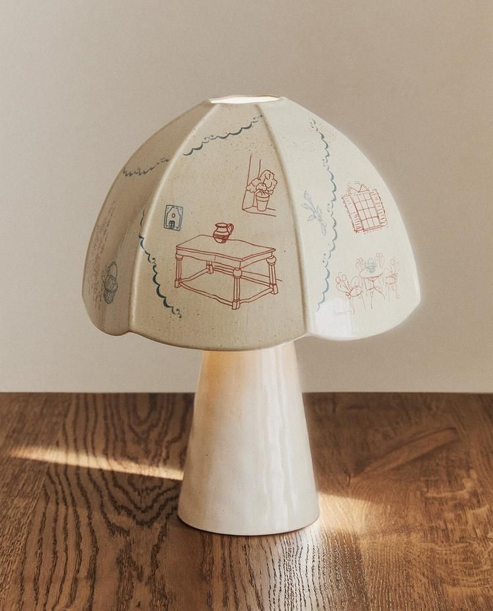 Настольная лампа ZARA HOME 6730/047 - с керамическим основанием и расписными мотивами, 34 x 25,5 x 25,5 см, цвет экрю