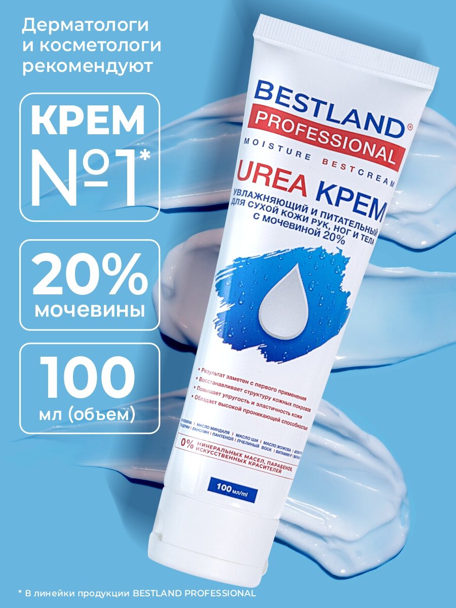 Крем для рук, ног и тела Bestland, увлажняющий и питательный, с мочевиной 20%, 100мл