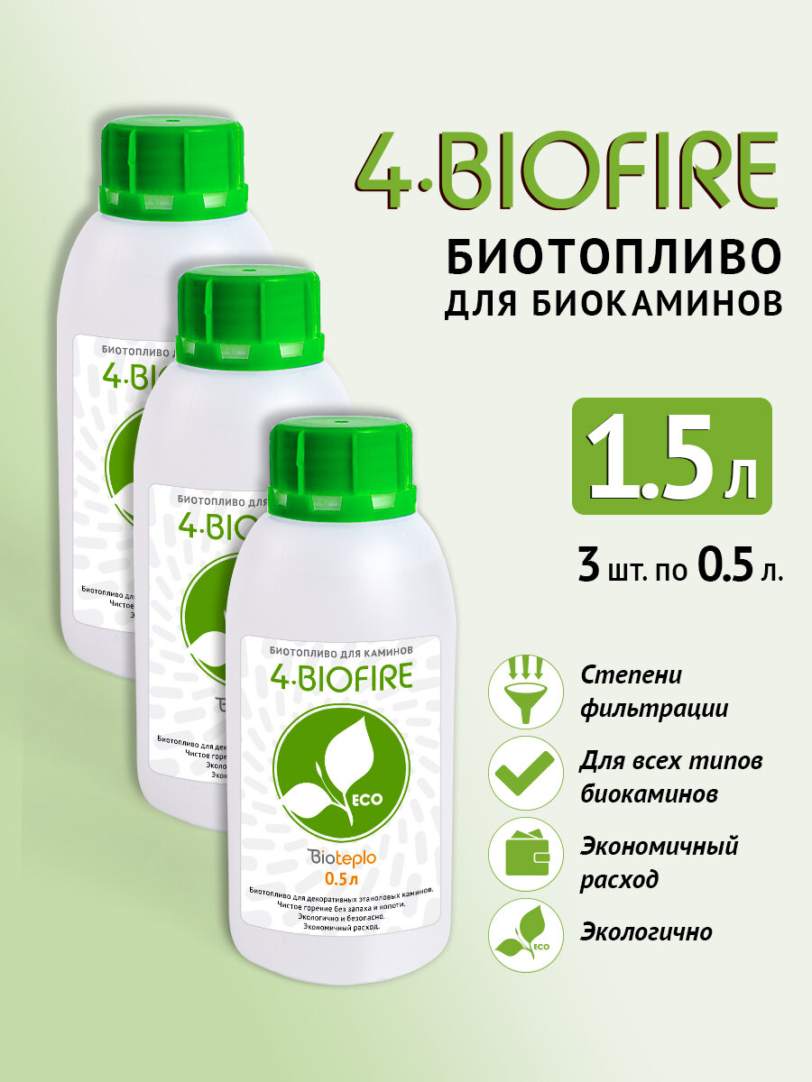 Биоэтанол "4-Biofire" для биокамина набор 3 фл. по 05 л для первого использования