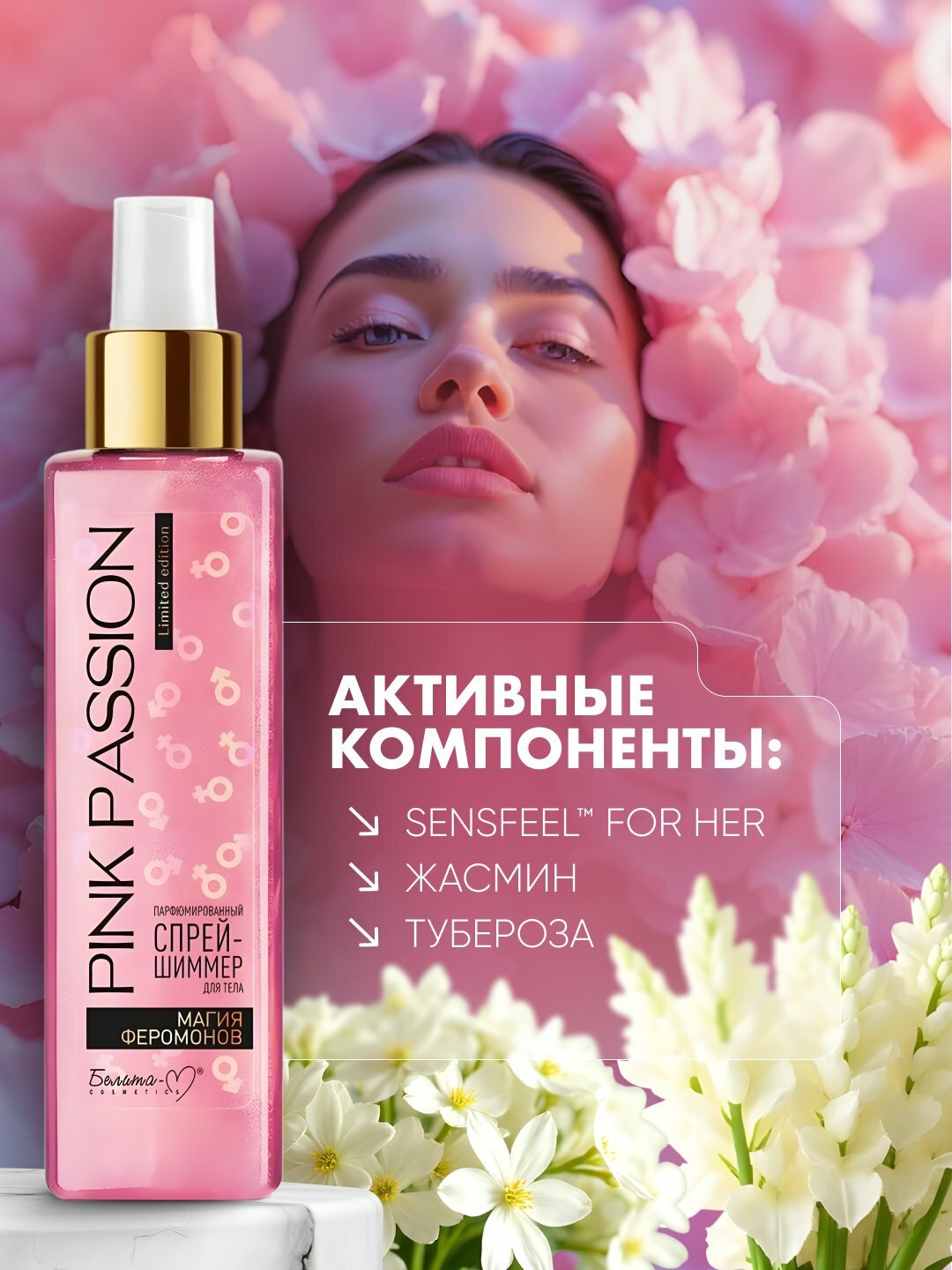 Парфюмированный спрей-шиммер для тела Pink Passion, "Магия Феромонов", 150 г