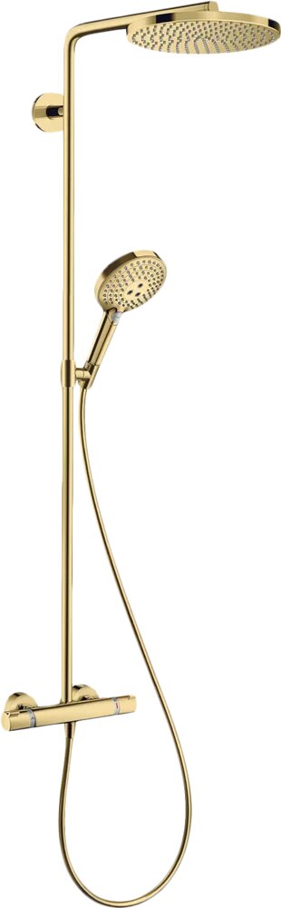 Душевая стойка Hansgrohe Raindance Select S 240 1jet 27633990 с тропическим душем со смесителем латунная без излива золотая с лейкой
