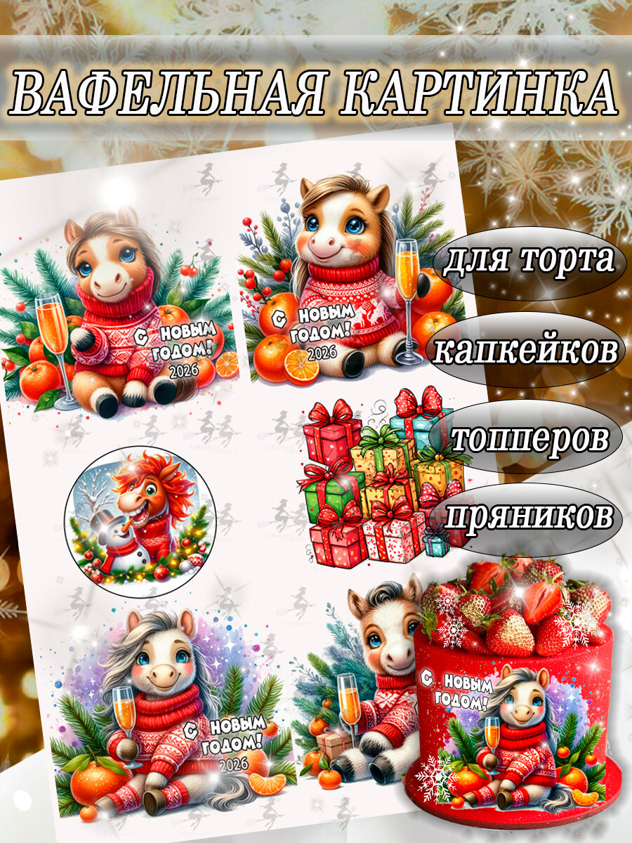 Вафельная картинка съедобная Новый Год и Рождество/Снеговики декор для торта и капкейков пряников