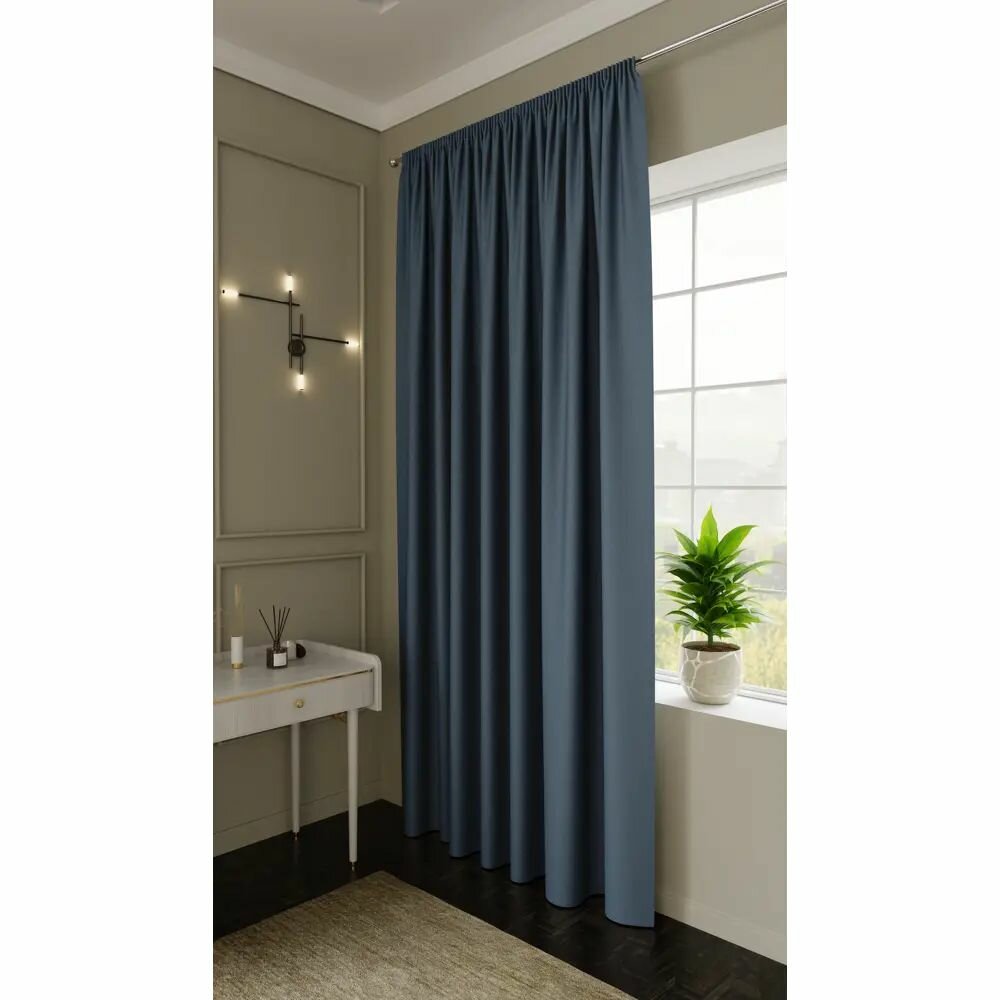 Штора на ленте блэкаут Palermo 150x300 см цвет синий