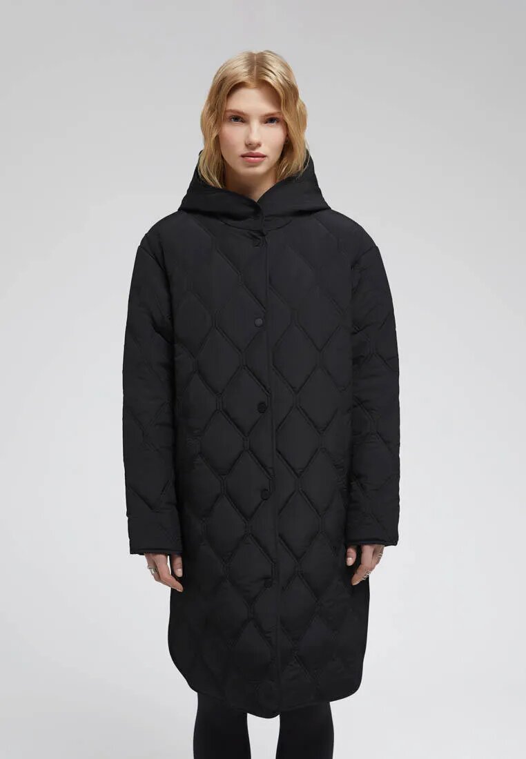 Пальто FINN FLARE Утепленное стеганое с капюшоном размер 2XL(176-104-110) черный