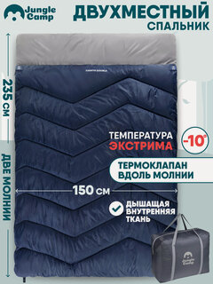 Изображение товара Спальный мешок двухместный Jungle Camp Trento Double, кемпинговый. Подголовник. Петли для просушивания. Чехол