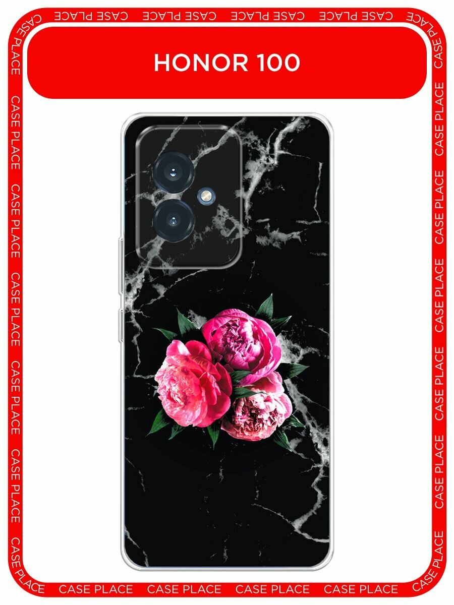 Чехол на Honor 100 / Хонор 100 с принтом "Букет на черном мраморе"