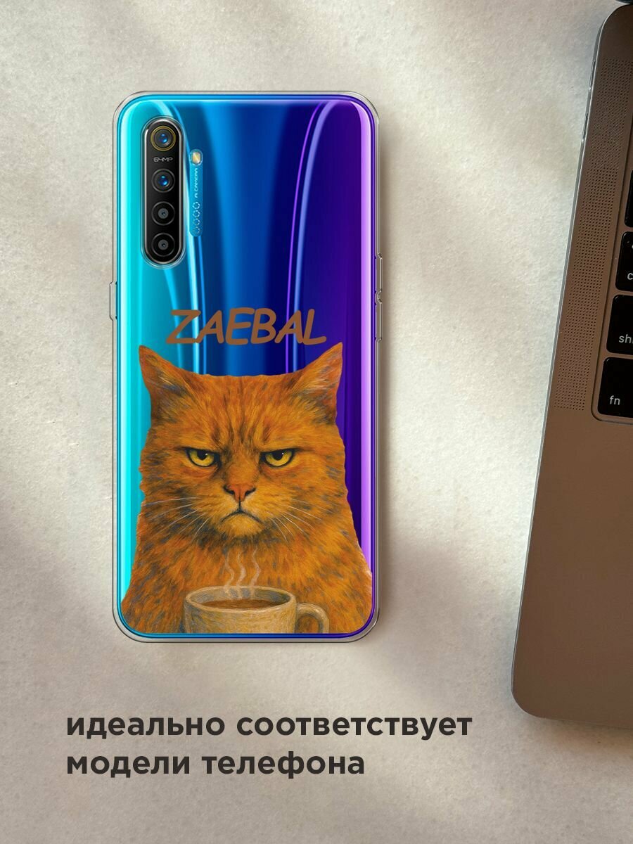 Чехол на Realme XT / Реалми XT с принтом "Рыжий кот с надписью", прозрачный — фото 1