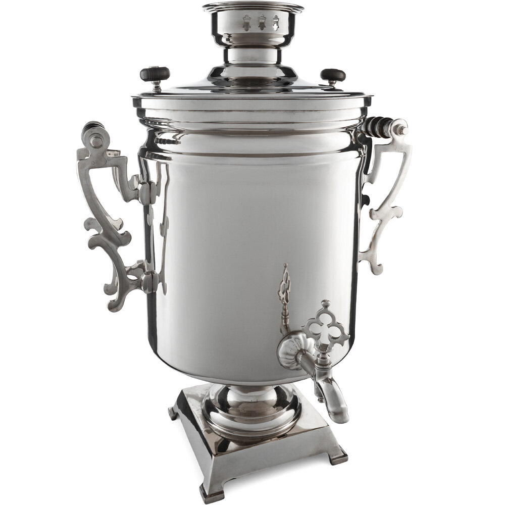 Самовар буфетный электрический 45 литров, фигурные ручки, кран «Ветка», серебристый