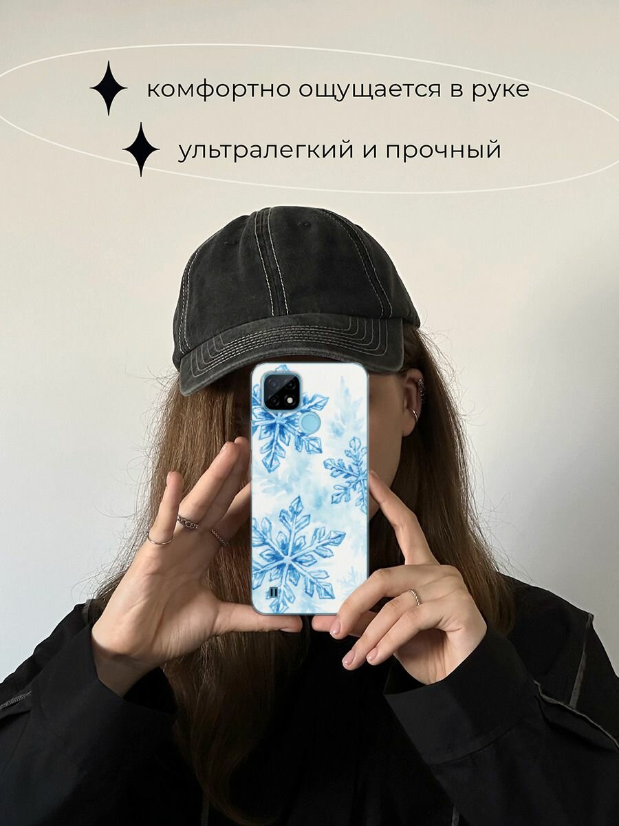Чехол на Realme C21 / Реалми С21 с принтом "Акварельные снежинки" — фото 1