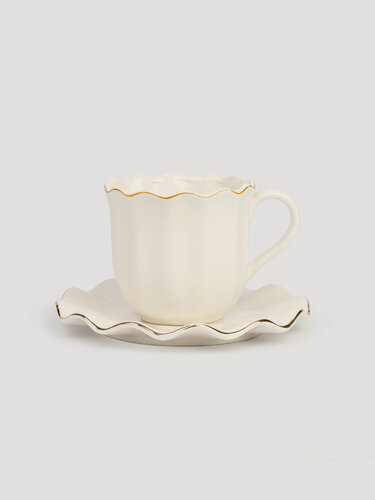 Изображение товара Пара чайная, 1 перс, 2 пр, 350 мл, фарфор P, с золотистым кантом, Волнистый край, Crumple gold