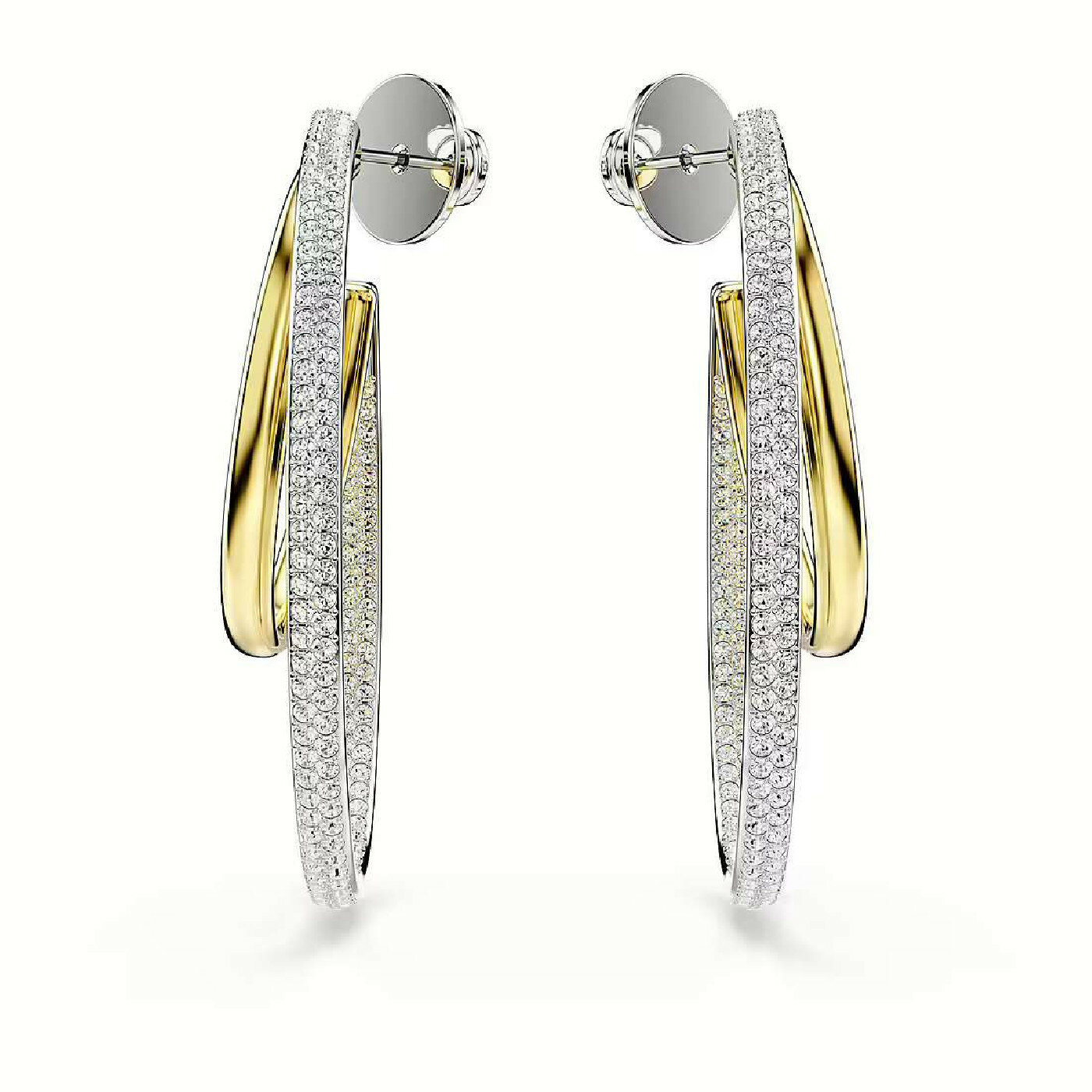 Серьги пусеты SWAROVSKI, кристаллы Swarovski, размер 46 мм, золотой — фото 1