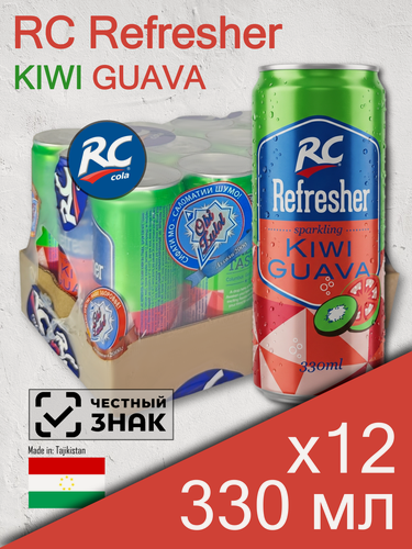 Изображение товара RC Refresher Kiwi Guava, 0.33 л, 12 шт, банка (Арсикола, Royal Crown, газированный напиток РС Освежающий Киви Гуава, жб)