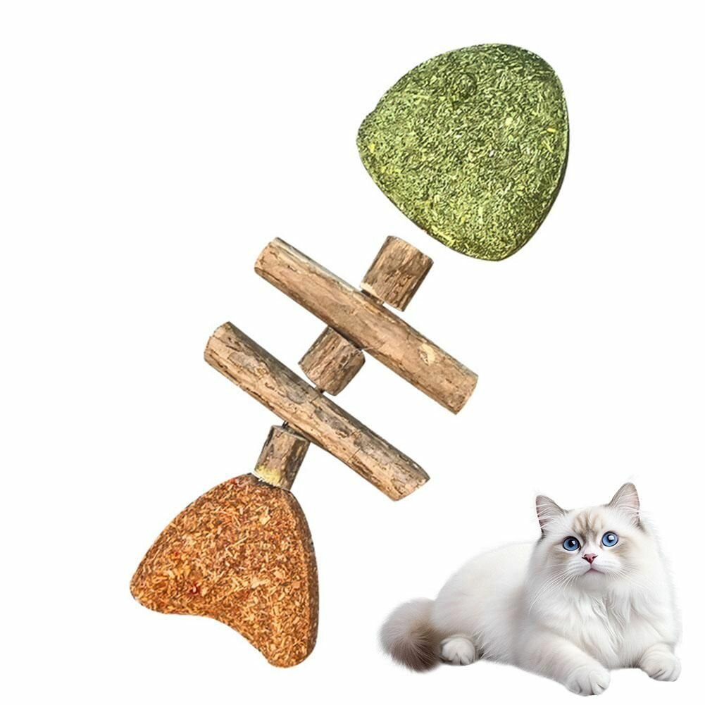 Игрушка для кошек с кошачьей мятой, в виде рыбьей кости, из дерева, для расслабления