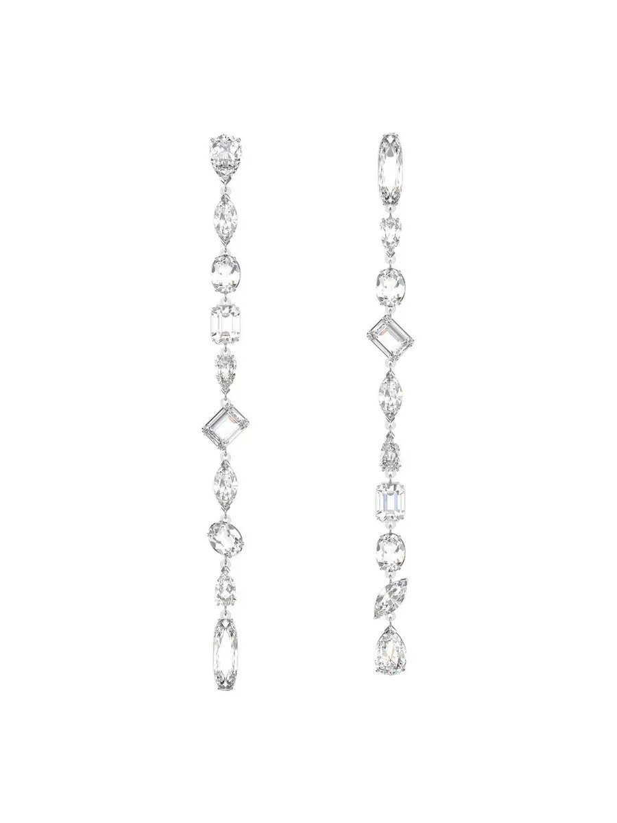 Серьги с подвесками SWAROVSKI, кристаллы Swarovski, размер 12 мм, серебряный, белый — фото 1