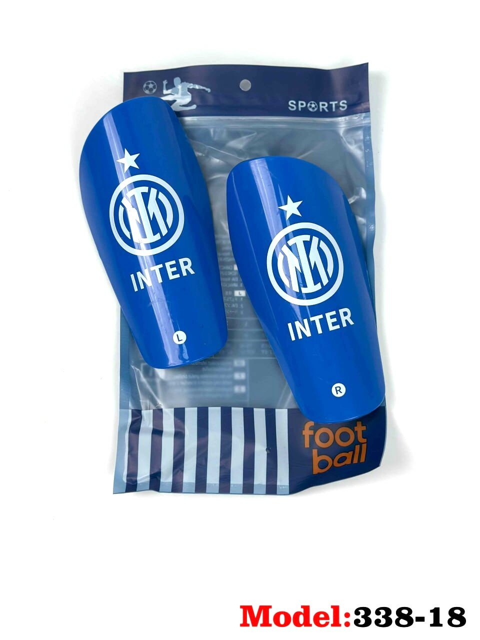 Щитки футбольные, INTER 100% защита голени, с нагрудниками, разные цвета 338-18