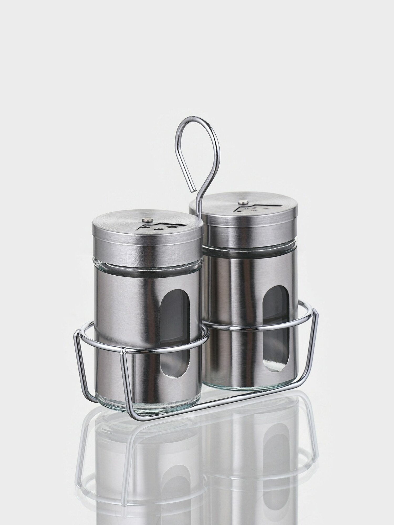 Набор для специй, 2 шт, 130 мл, на подставке, солонка и перечница — фото 1