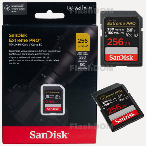 Изображение товара Карта памяти SanDisk Extreme PRO SDXC 256 ГБ Class 10 UHS-II U3 V60 6K-Video (R/W 280/150 Mb/s)