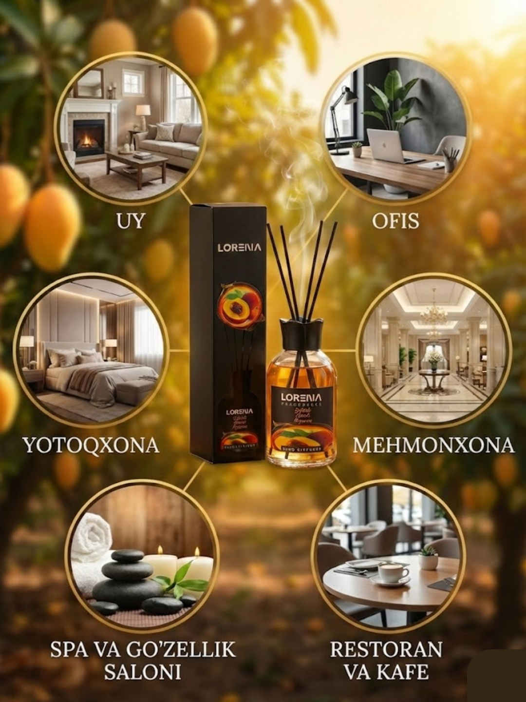 Аромадиффузор Lorena персик: Парфюм для дома с палочками Ароматизатор для дома — фото 1