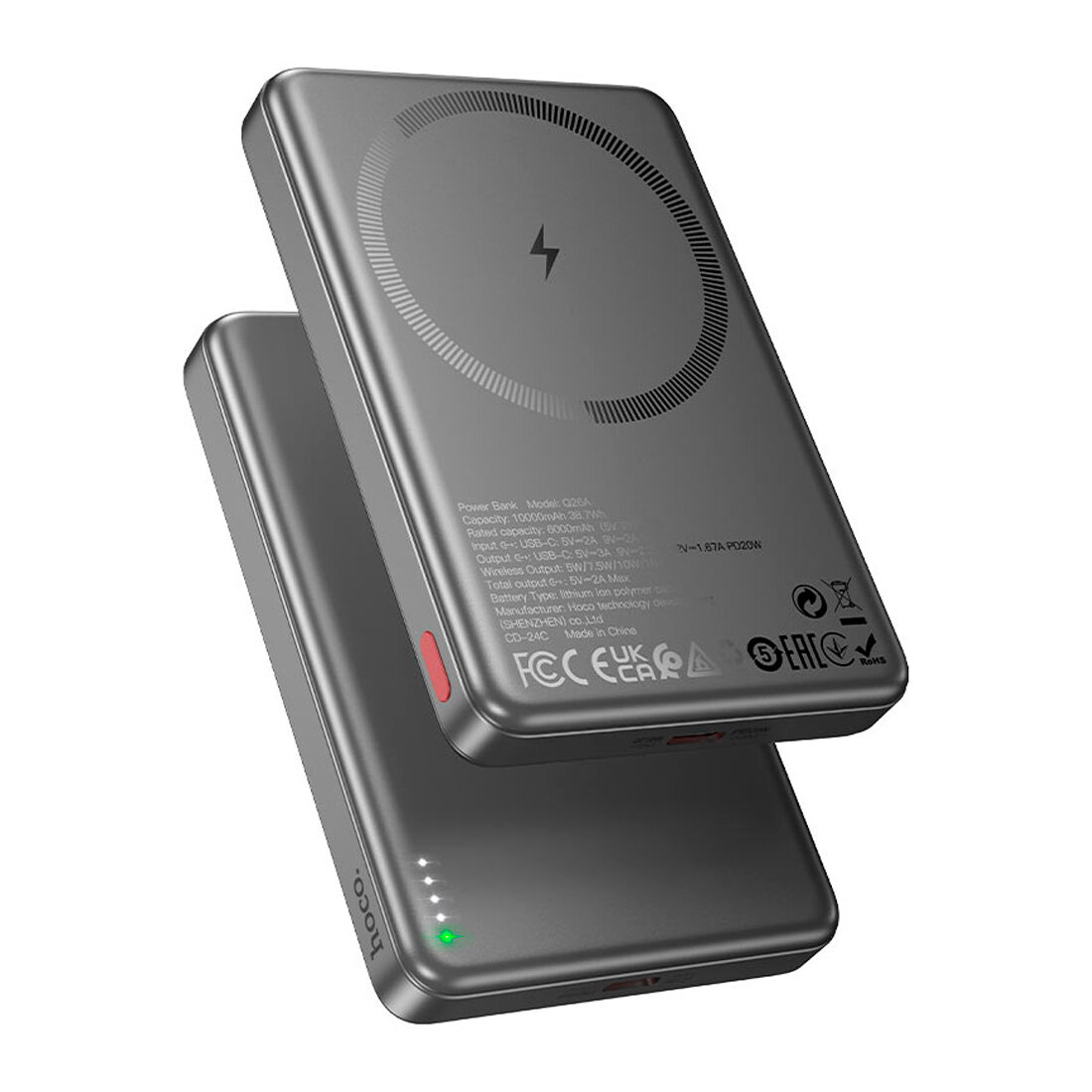 Hoco Q26A Joy 10000mAh Powerbank – 20W PD, Type-C, магнитная беспроводная зарядка, LED-индикатор
