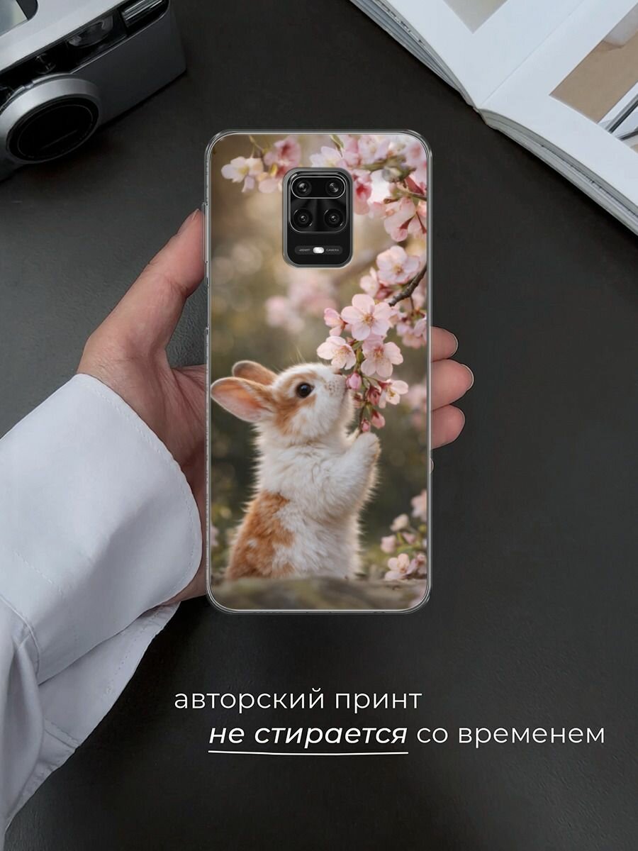 Чехол на Xiaomi Redmi Note 9S/9 Pro / Сяоми Редми Нот 9S/9 Про с принтом Зайчик с сакурой — фото 1