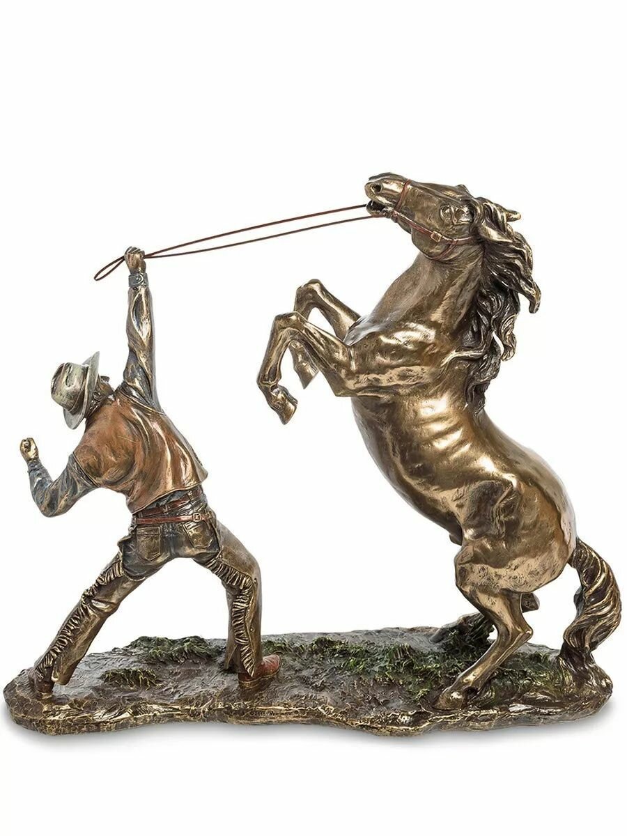 Статуэтка Ковбой, укрощающий лошадь, 29*10*31см, полистоун, цвет бронзовый — фото 1