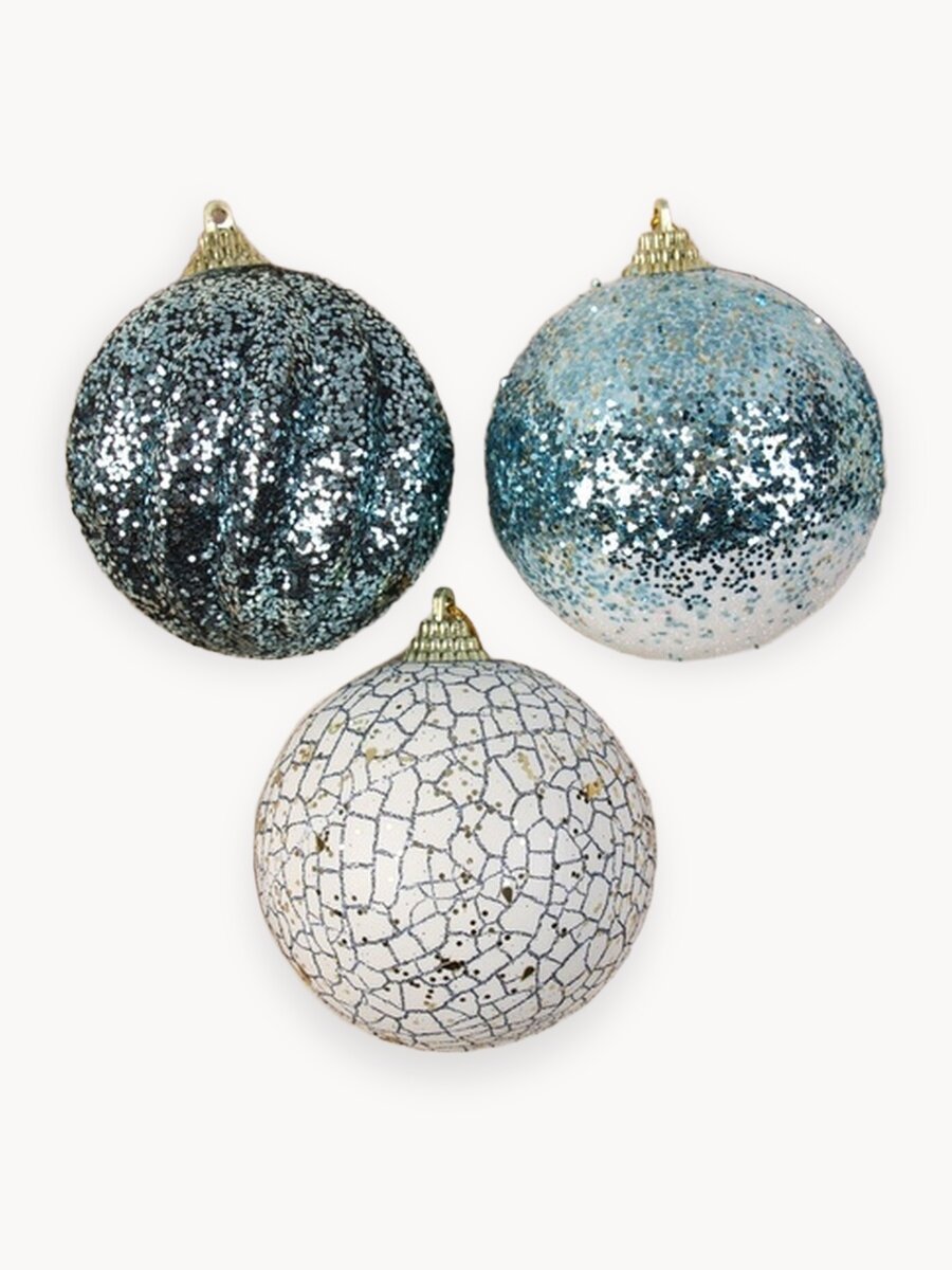 Ёлочные игрушки «Ксавье» ассорти, шары новогодние, d=8 см, набор 3 шт, бело-синий