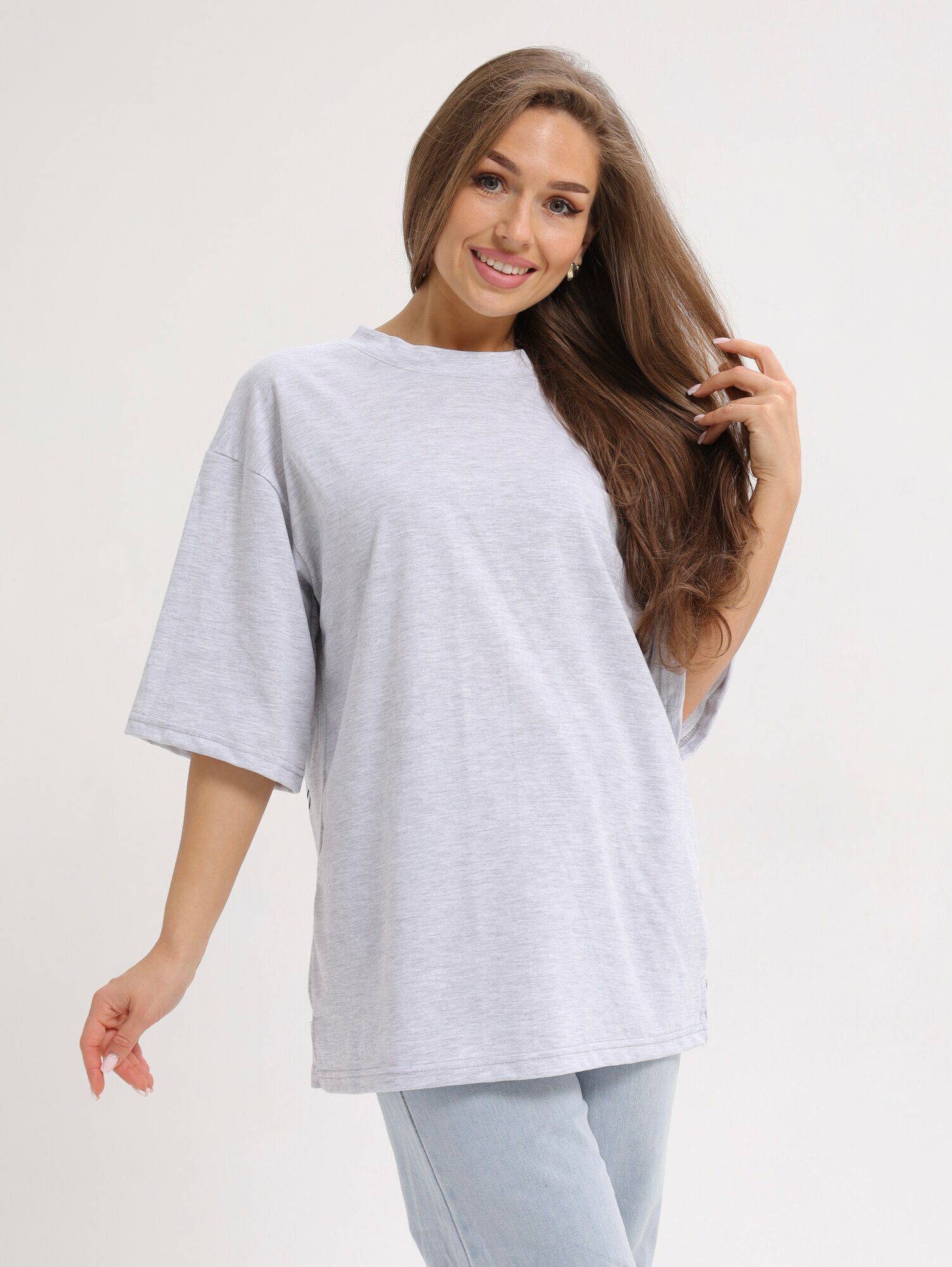 Футболка BUY-TEX.RU оверсайз, с принтом, размер 50-52, серый