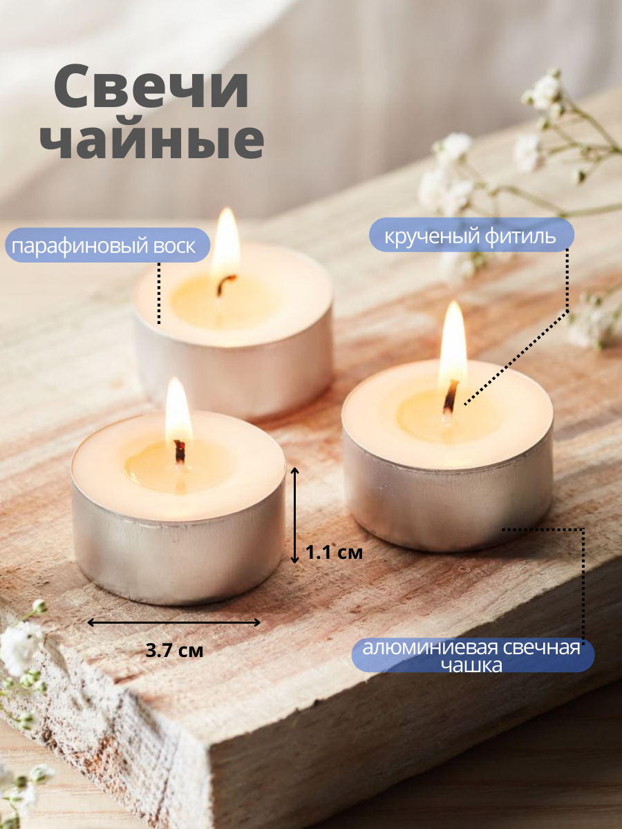 Картинки Набор свечей Чайная / свеча круглая греющая 50 шт, 1.1 х 3.7 см