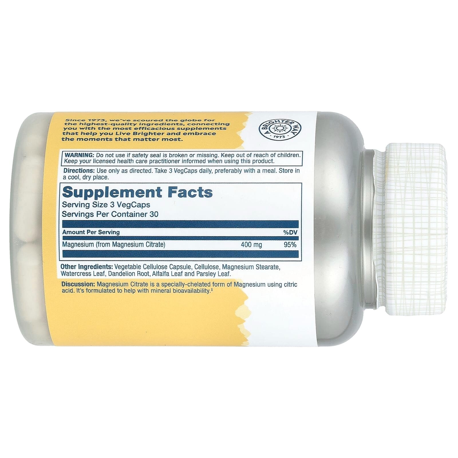 Магний цитрат Solaray 400 мг N90 для мышц нервов и здоровья сердца — фото 1