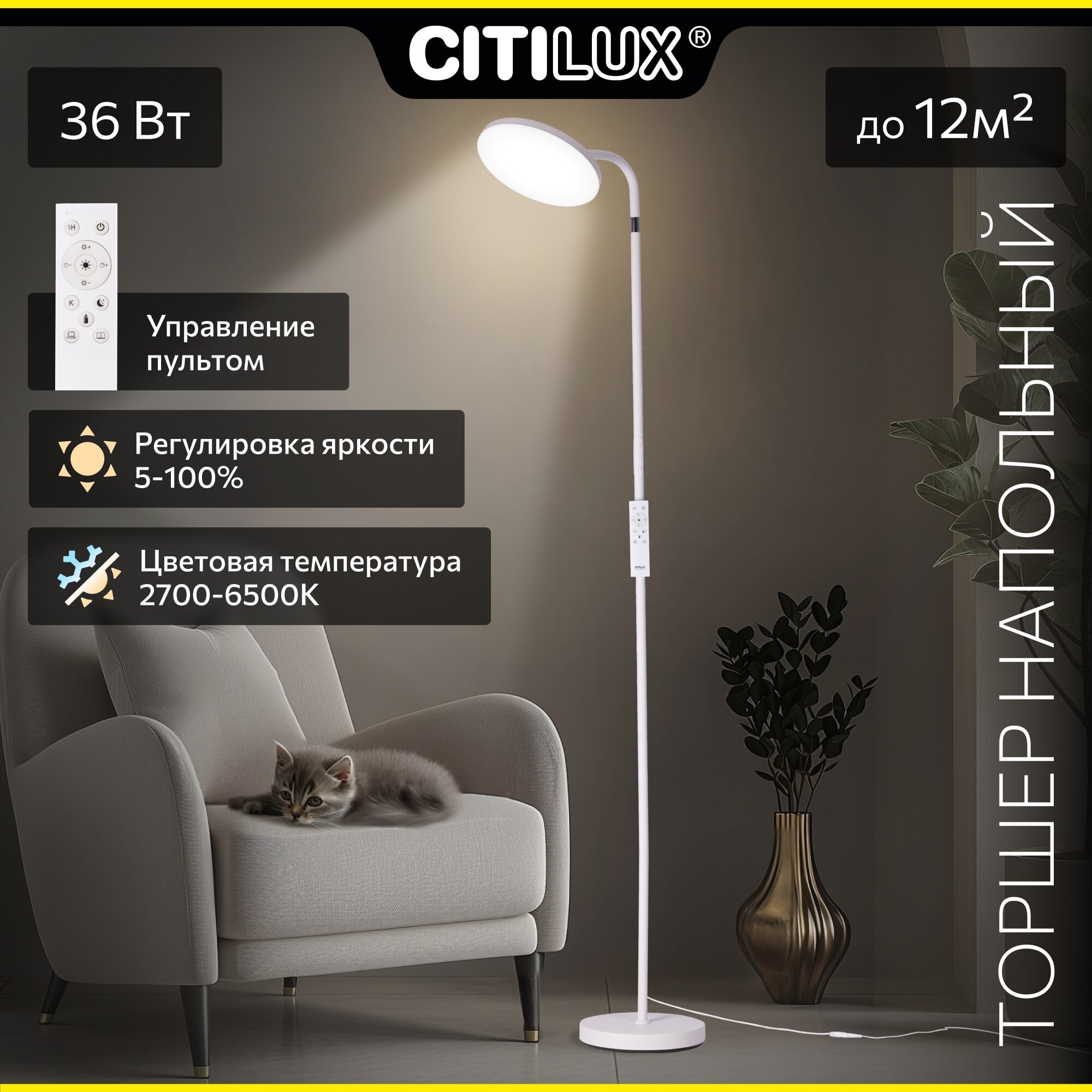 Торшер Citilux SOLO CL804060 36.0 Вт 3000.0 лм цвет арматуры белый