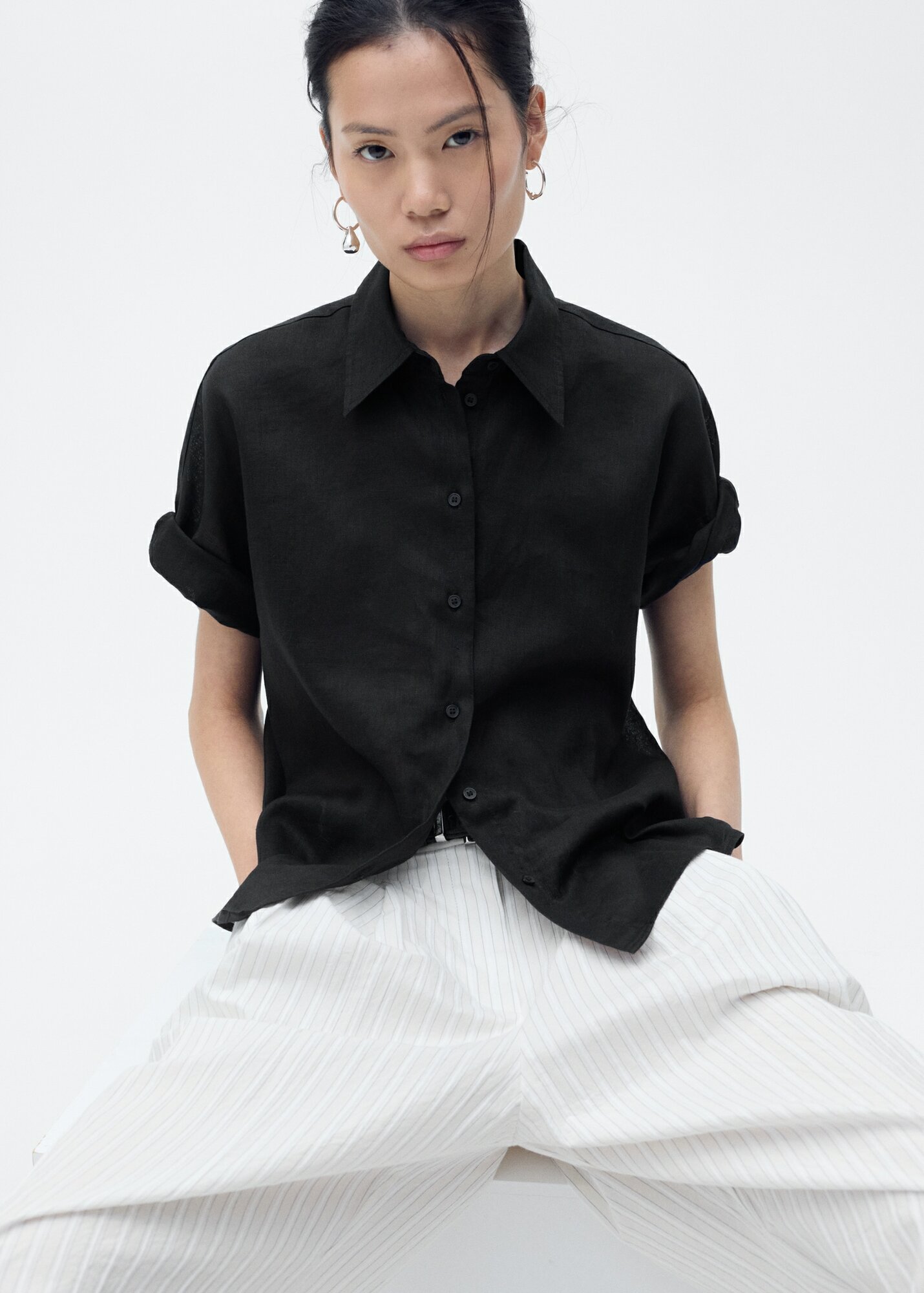 Рубашка MANGO Outlet PAI, размер 19, черный