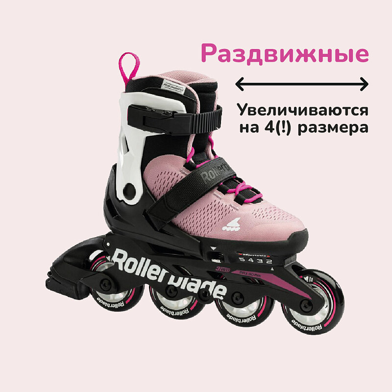 Детские ролики с защитой Rollerblade Microblade Combo G - Pink/White р. 28-32 — фото 1