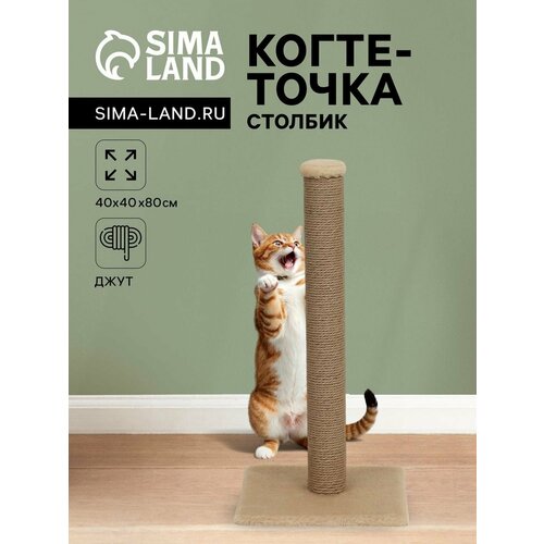 Когтеточка-столбик толстый, джут, 40 х 40 х 80 см, бежевый