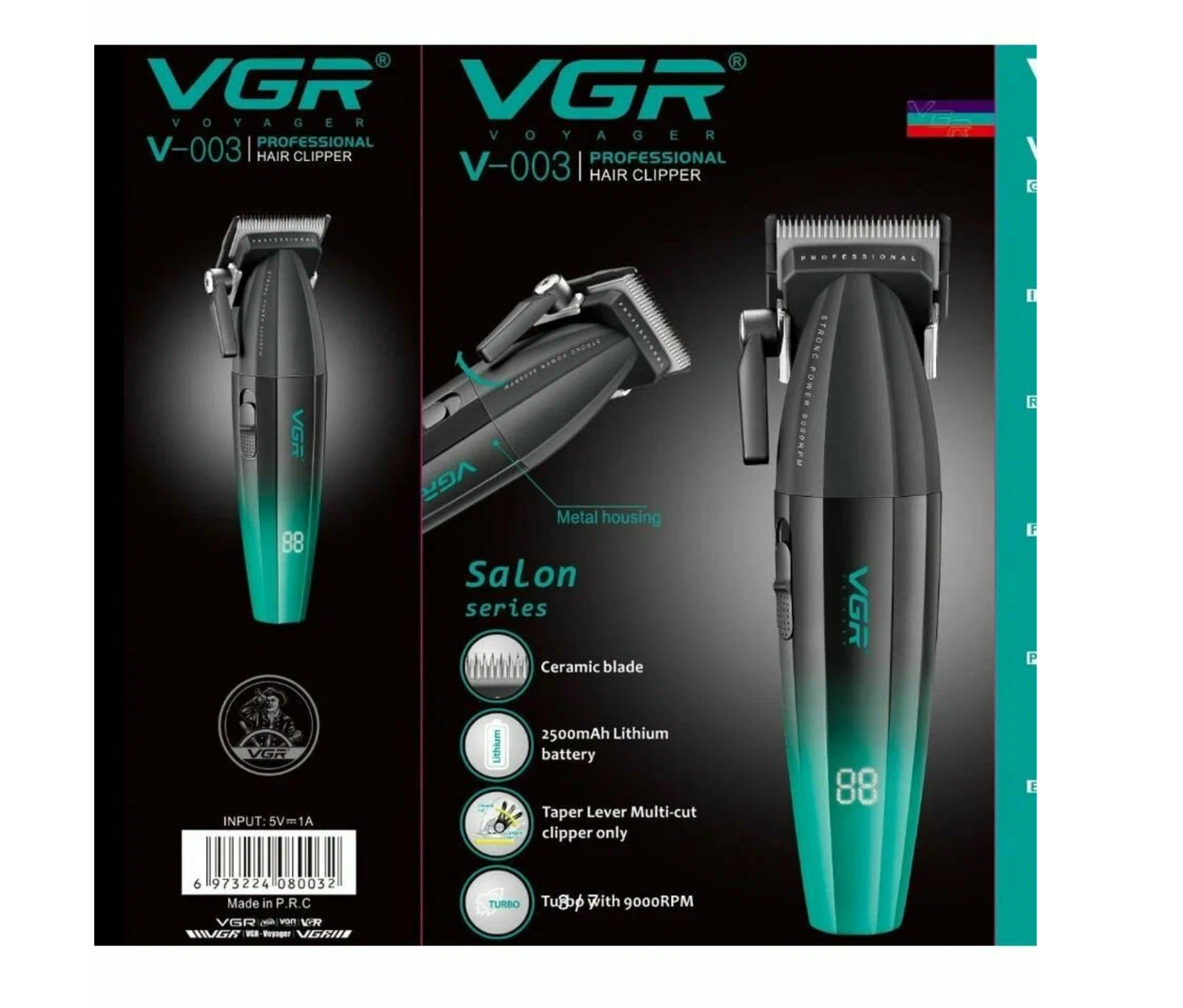Машинка для стрижки VGR Blue V003, 9000 об/мин, литий-ионный аккумулятор 2500mAh — фото 1