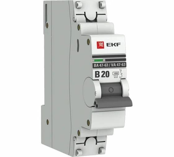 Автоматический выключатель EKF 1P 20А (B) 45kA ВА 47-63 PROxima mcb4763-1-20B-pro