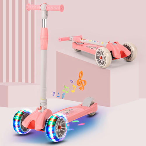 Складной трёхколёсный самокат со светящимися колёсами Scooter Maxi Print Lights 108 Розовый