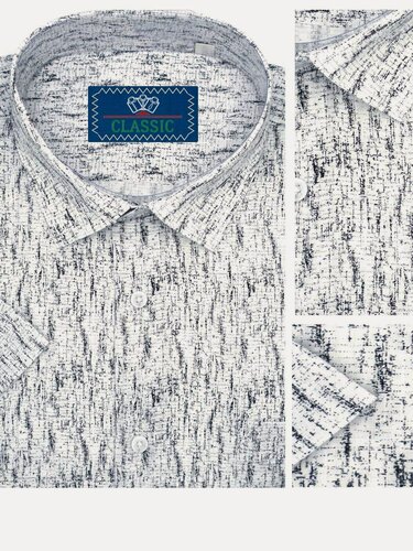 Изображение товара Рубашка Рубашка мужская с коротким рукавом, прямая классическая, светлая сорочка, на пуговицах, рубаха на любой сезон, стильный фасон одежды, разноцветная, в мелкий рисунок, с карманом, на любой сезон и на ле