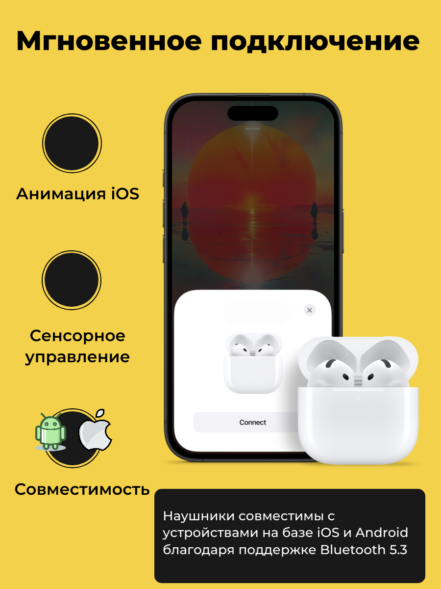 Наушники беспроводные Pods 4 шумоподавление Bluetooth для и Android + чехол и блок для зарядки в подарок — фото 1