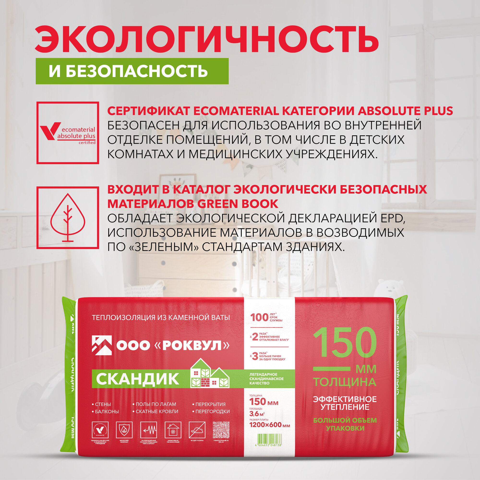 Теплоизоляция Rockwool Лайт Баттс Скандик 1200х600х150 (1 упак/ 5 листов/ 36м2)