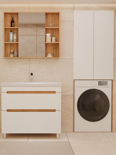 Изображение товара Шкаф напольный SanStar Diva для стиральной машины для ванной комнаты белый, дуб вотан
