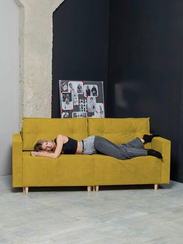 Изображение товара Раскладной диван кровать Коломбо NEW прямой модульный, механизм еврокнижка, 213х102х85 см, горчичный