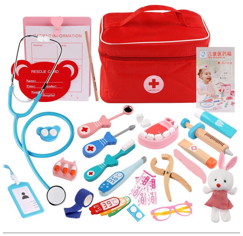 Детский деревянный игровой набор "Играем в доктора" в сумочке набор стоматолога