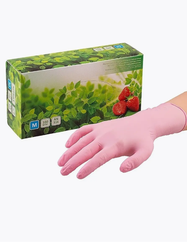 Картинки Перчатки медицинские нитриловые смотровые SunViv ZN316, 50 пар/100 штук, Розовый, размер M
