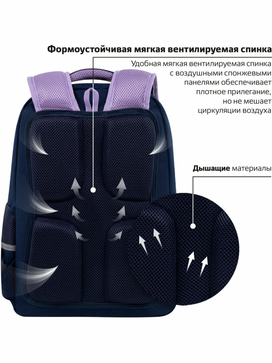 Рюкзак школьный для девочки, ранец для подростка спортивный, портфель детский в школу, эргономичная спинка, набор с пеналом, Юнландия Bored cat, 272055 — фото 1