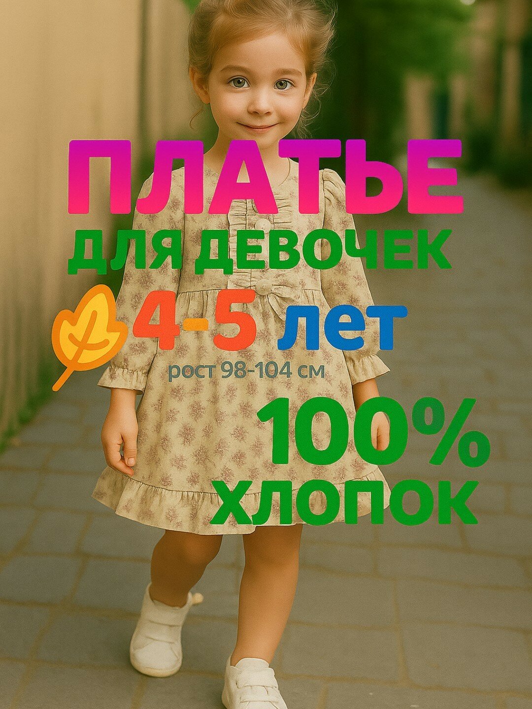 Платье, размер 4-5 лет, белый/цветочный принт