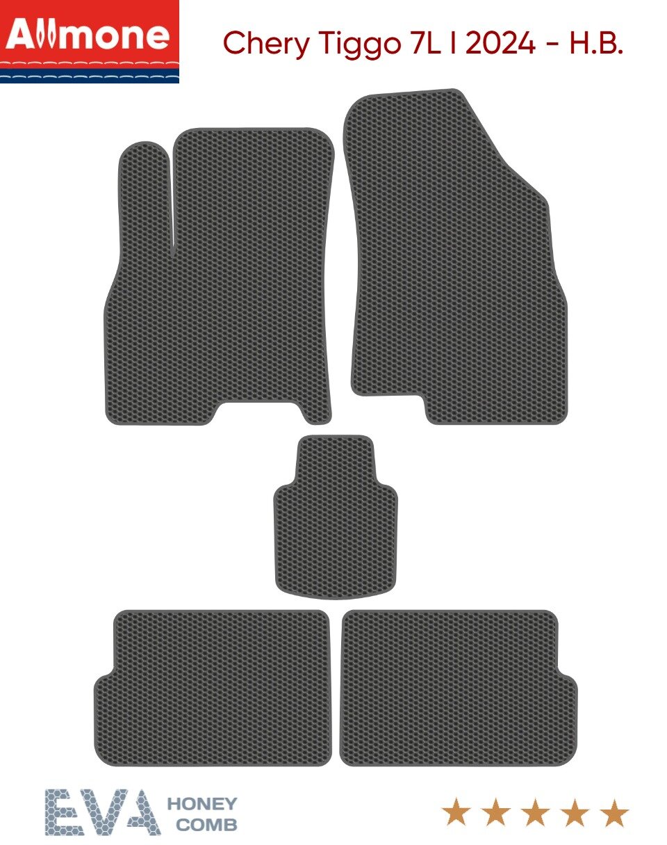 Автоковрики EVA Allmone для Chery Tiggo 7L 1 (suv) 2024 - Н. В, серые, 5шт. / Чери Тиго 7 Л 1 / в салон