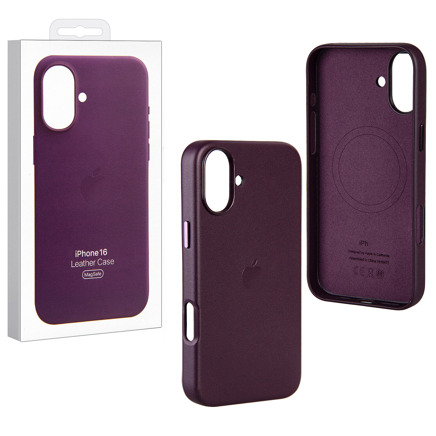 Чехол оригинальный для Apple iPhone 16 Leather Case Dark Purple, MagSafe, кожаный, темно-фиолетовый