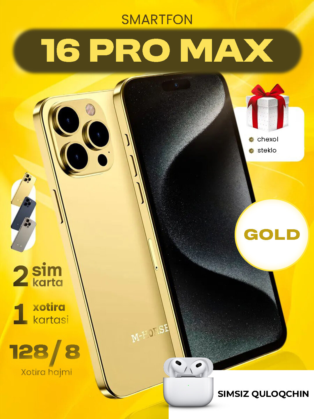 Смартфон M-HORSE 16 pro max, 8 ГБ/128 ГБ, 4G, 5000 мА/ч, в подарок, беспроводной наушник.